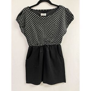 Sweet Storm Womens Lined Cap Sleeve Crew neck Mini Dress Black Polka Dots Medium